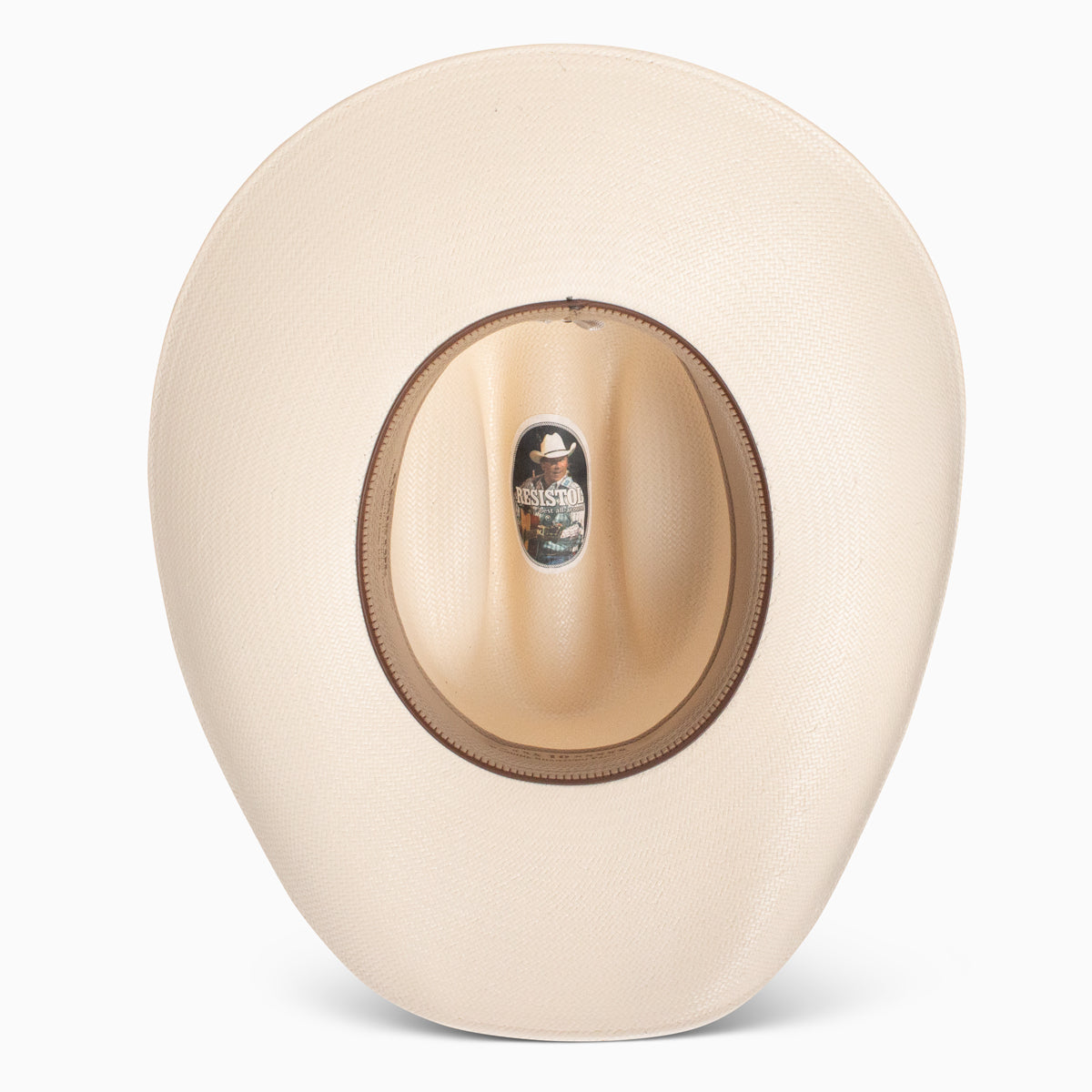 Resistol 10X Kingman straw hat, vented cattleman crown top view