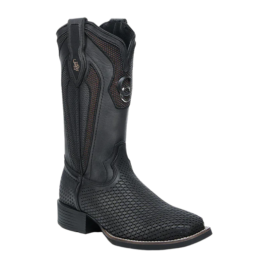 CUADRA  MENS BOOT  BLACK EMBROIDERY & LASER SQUARE TOE CU985-L