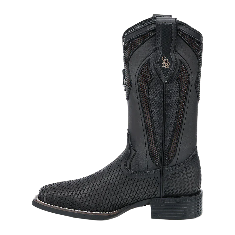 CUADRA  MENS BOOT  BLACK EMBROIDERY & LASER SQUARE TOE CU985-L