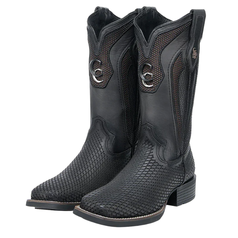 CUADRA  MENS BOOT  BLACK EMBROIDERY & LASER SQUARE TOE CU985-L