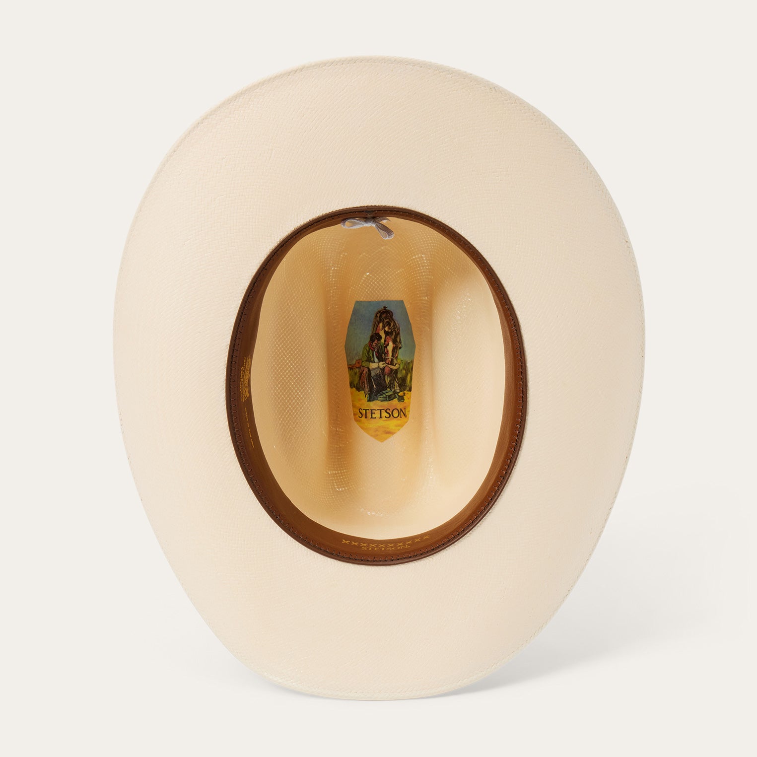 Stetson Primo Cognac 10X straw hat, cattleman crown top view