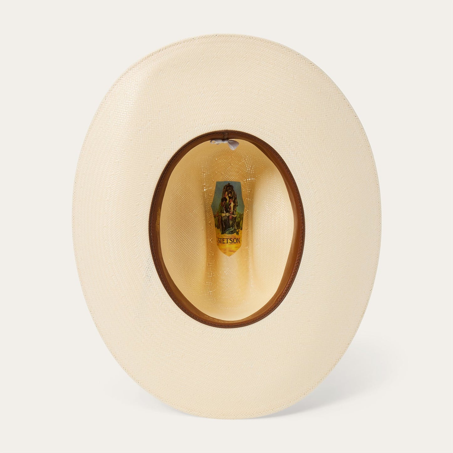 Stetson Rancher 10X straw hat, cattleman crown with eyelets, top view