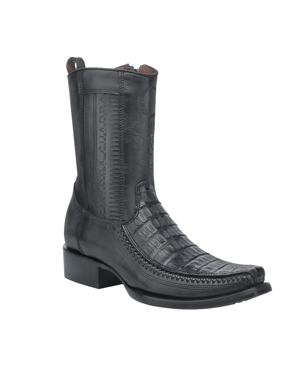 CUADRA CU805 EE MEN PLUNGE BLACK CAIMAN LASER & WOVEN NARROW SQUARE TOE