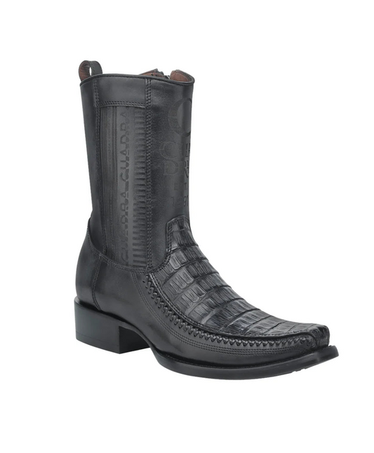 CUADRA PLUNGE BLACK CAIMAN LASER & WOVEN NARROW SQUARE TOE CU805