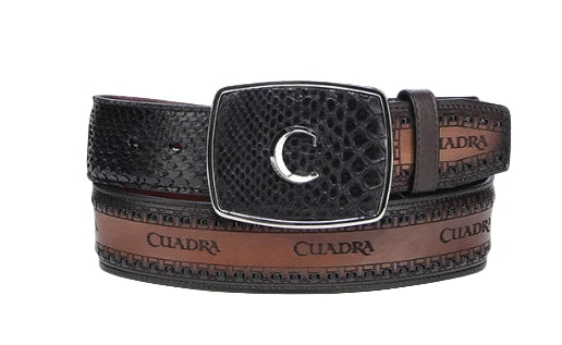 Cuadra Men’s Black Python Leather Western Belt BC378