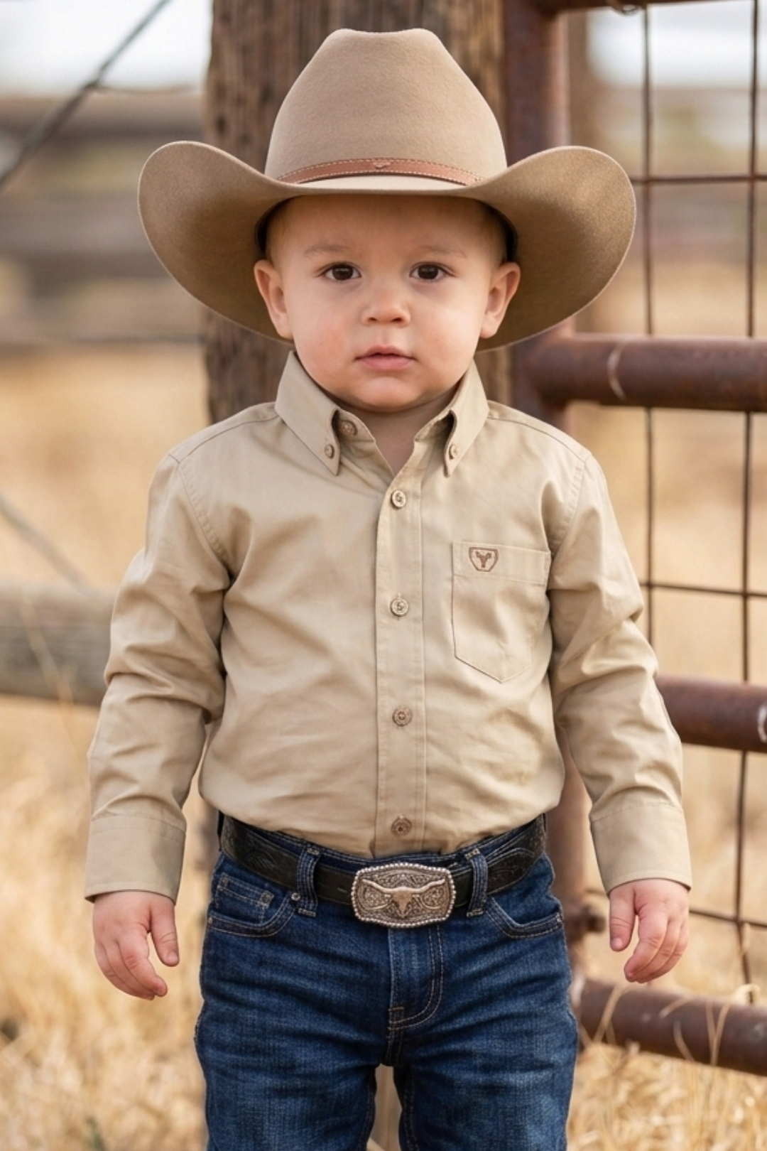 Platini CTB9261 Cattle Baby Dress Shirt in beige, front view