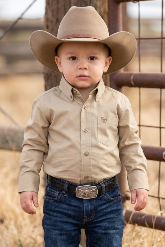 Platini CTB9261 Cattle Baby Dress Shirt in beige, front view
