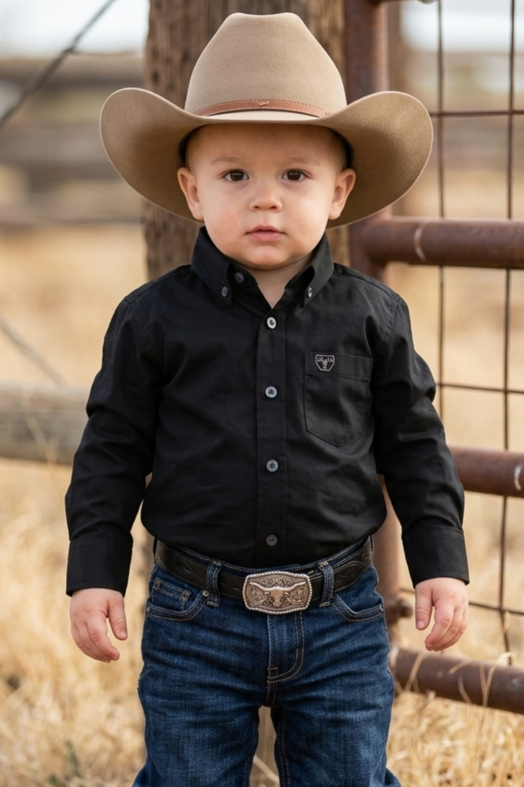Platini CTB9258 Cattle Baby Dress Shirt in black, front view
