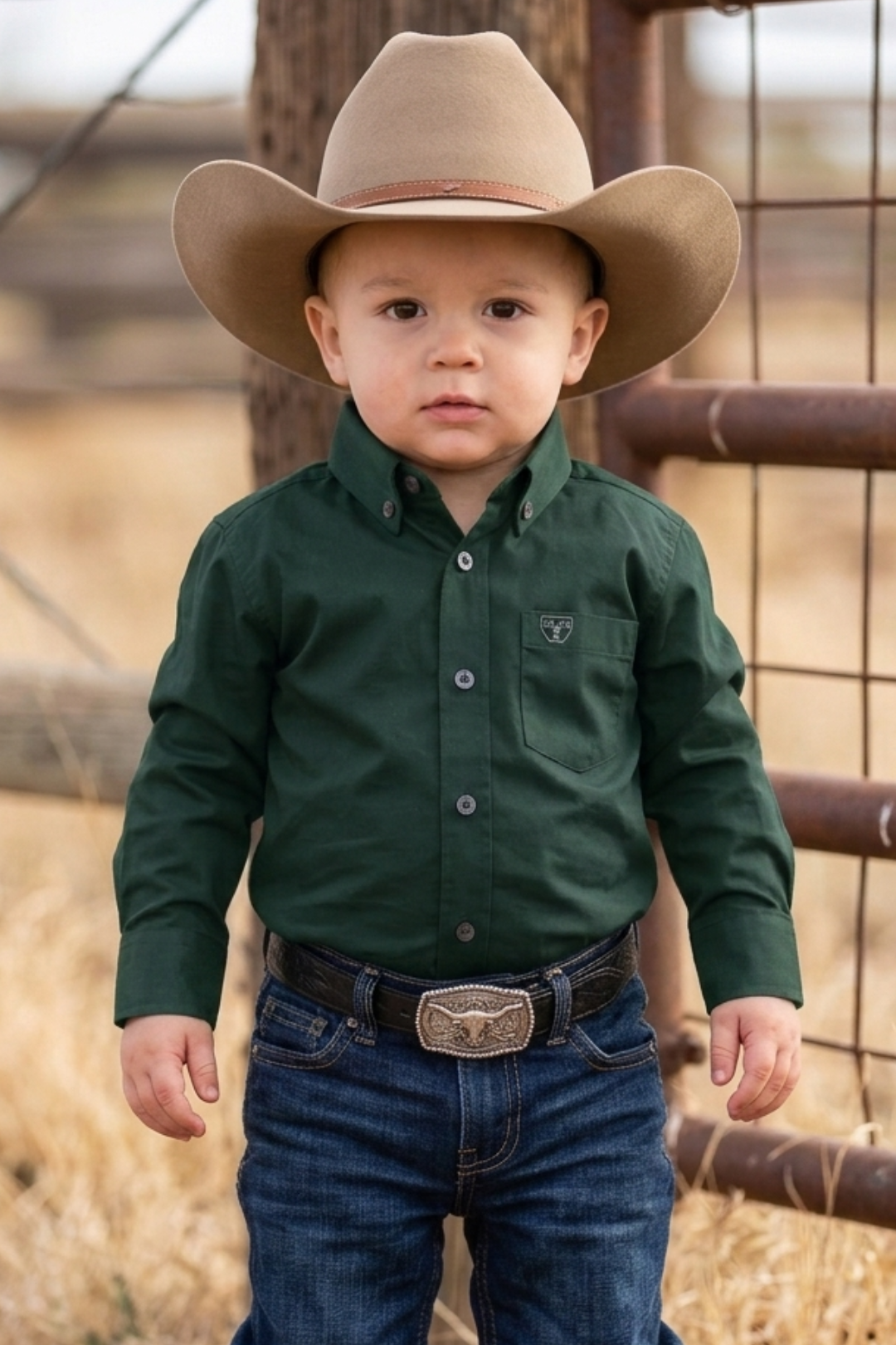 Platini CTB9667 Cattle Baby Dress Shirt in green, front view