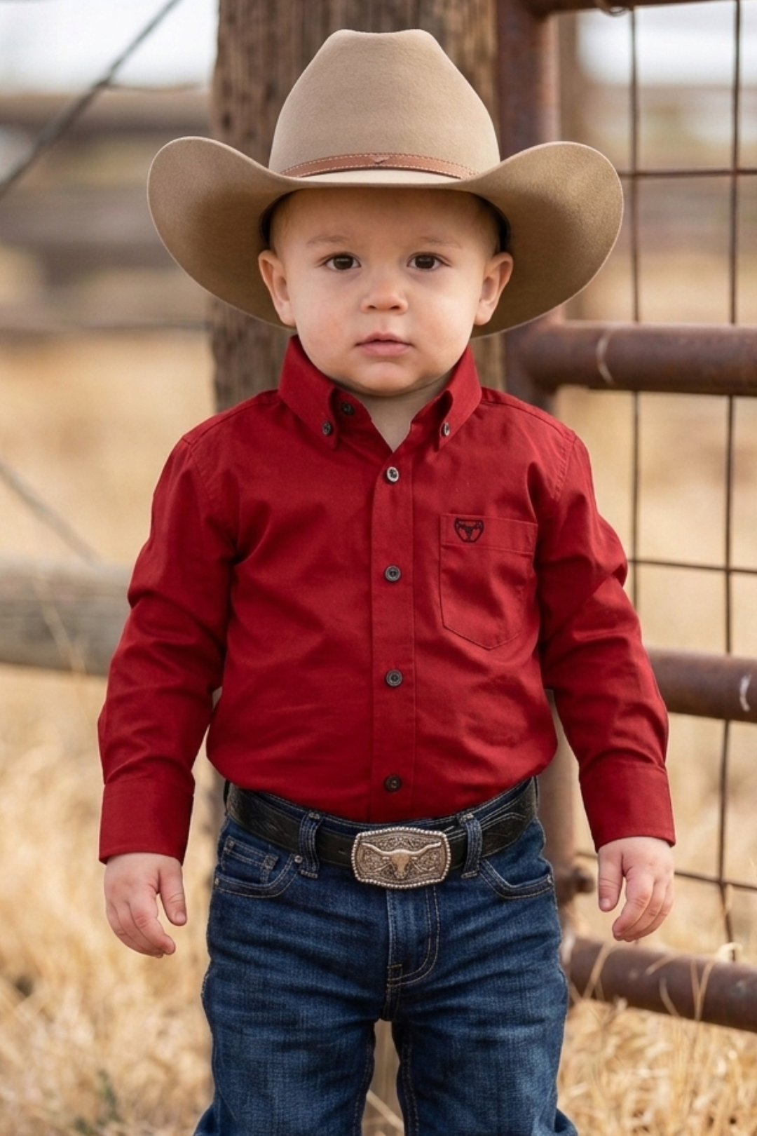 Platini CTB10700 Cattle Baby Dress Shirt in red, front view