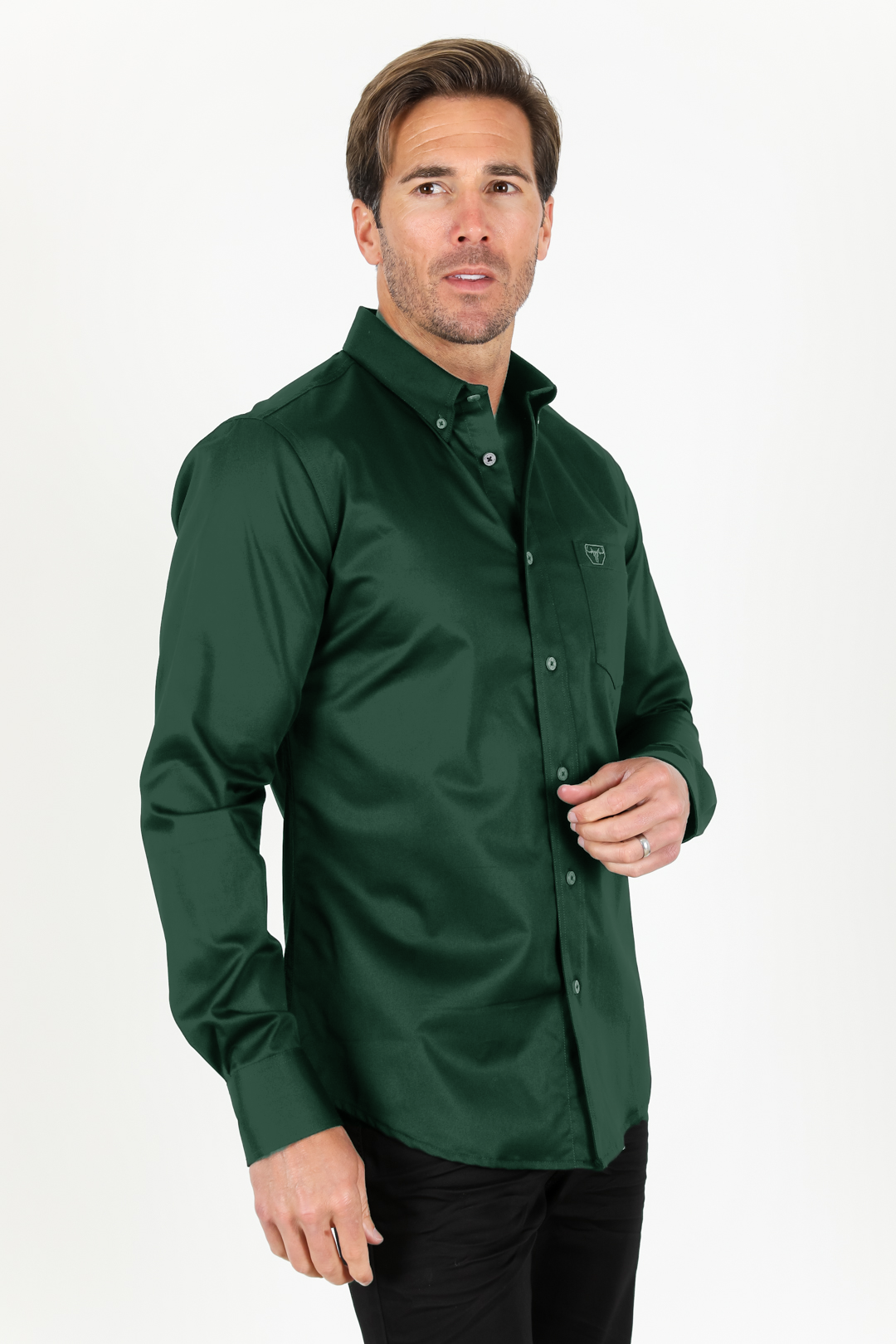 Platini CTL9667 Cattle Dress Shirt in forest green, side view