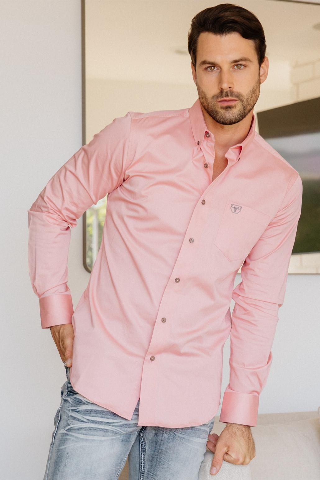 Platini CTL9826 Cattle Dress Shirt in pink, styled with jeans