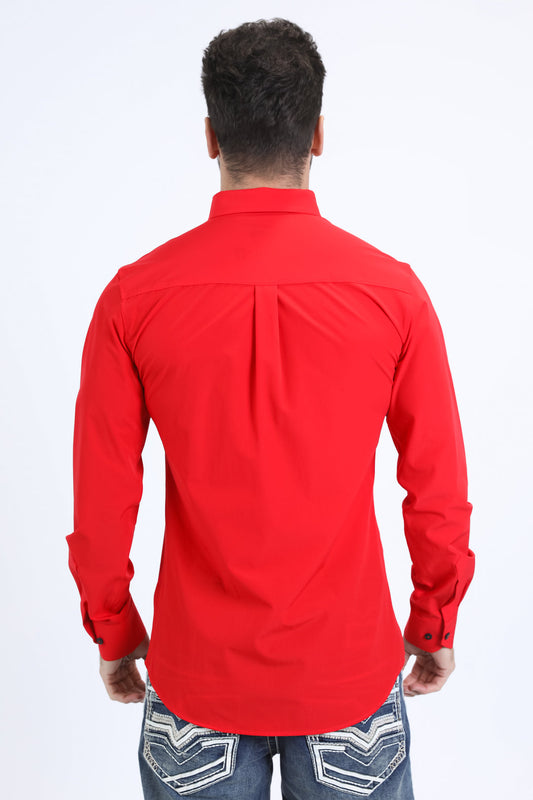 Platini CTL10700 Cattle Dress Shirt in red, back view
