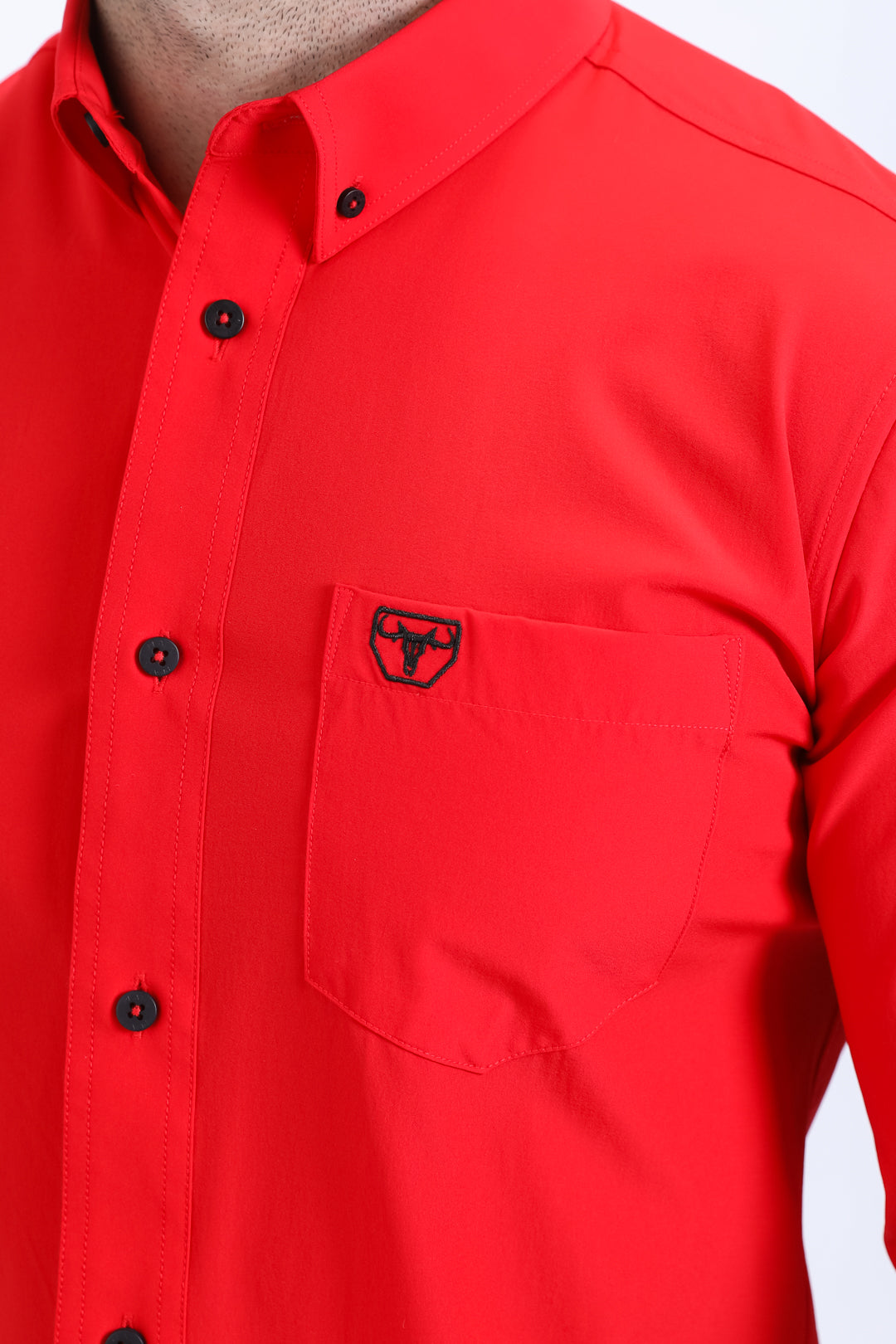 Platini CTL10700 Cattle Dress Shirt in red, chest pocket with logo detail
