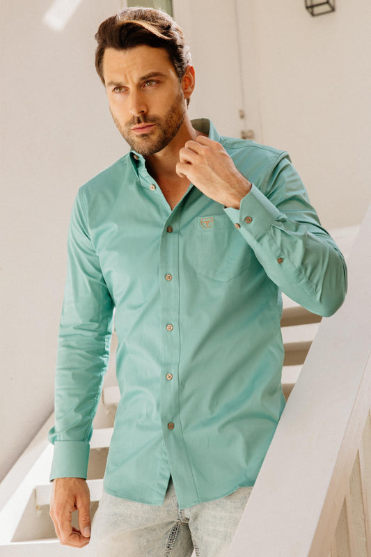 Platini CTL9829 men's Cattle Dress Shirt in turquoise, front view