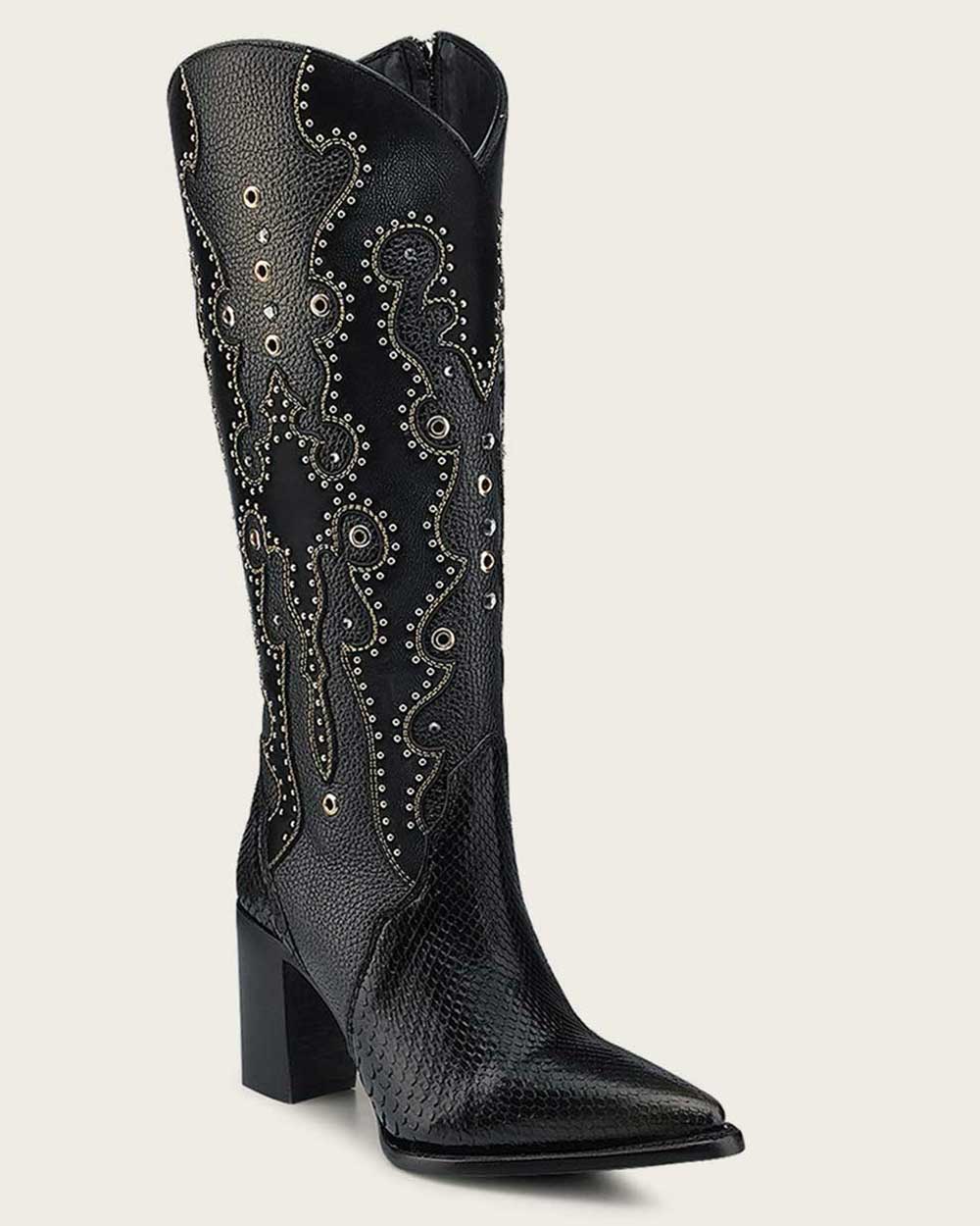CUADRA WOMEN CU869 BLACK PYHON & BOVINE Leather Western Boots