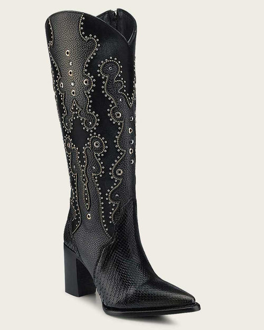 CUADRA WOMEN CU869 BLACK PYHON & BOVINE Leather Western Boots