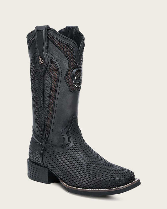 CUADRA CU985 - L MENS BOOT  BLACK EMBROIDERY & LASER SQUARE TOE