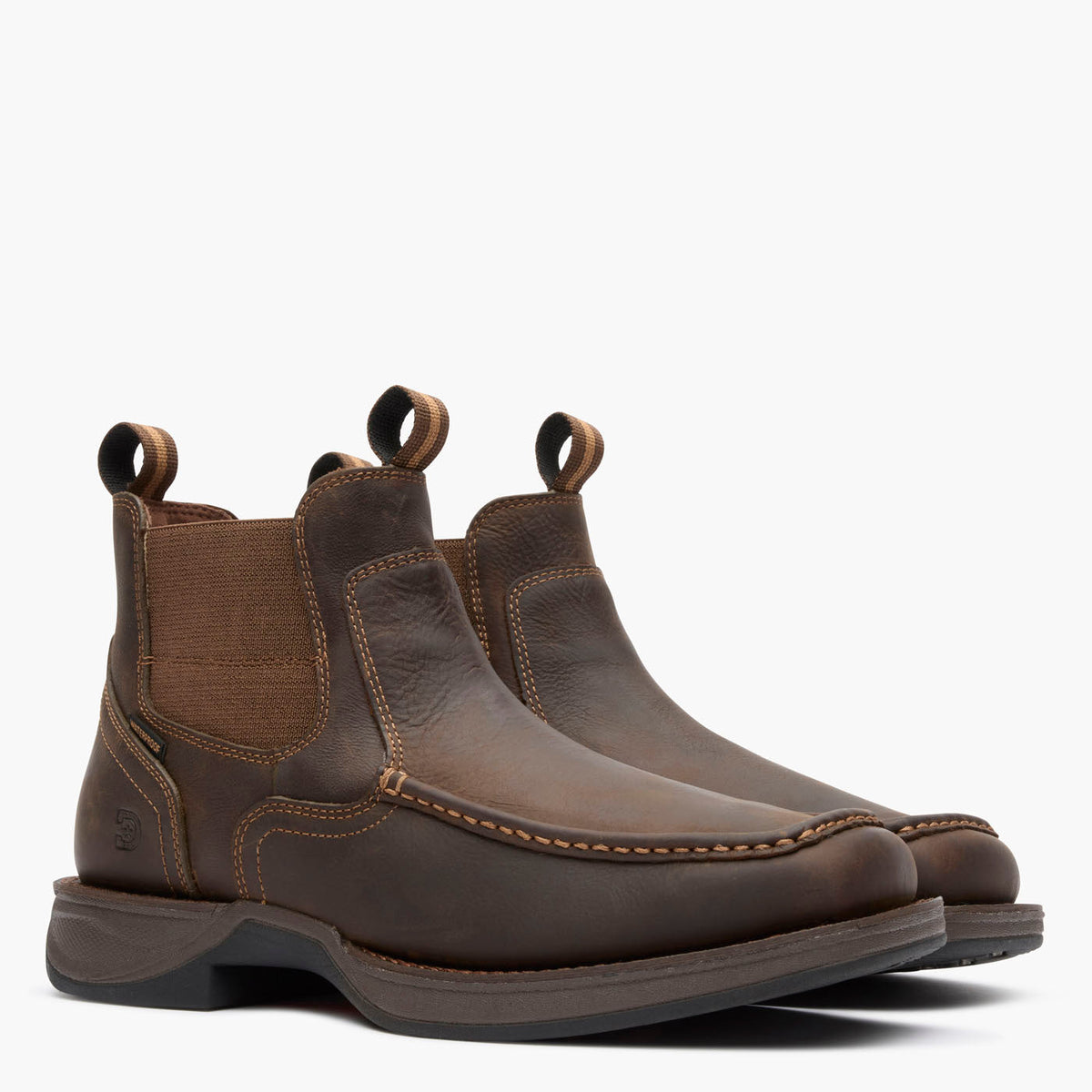 Durango DDB0543 men's dark earth Chelsea boots, pair three-quarter view