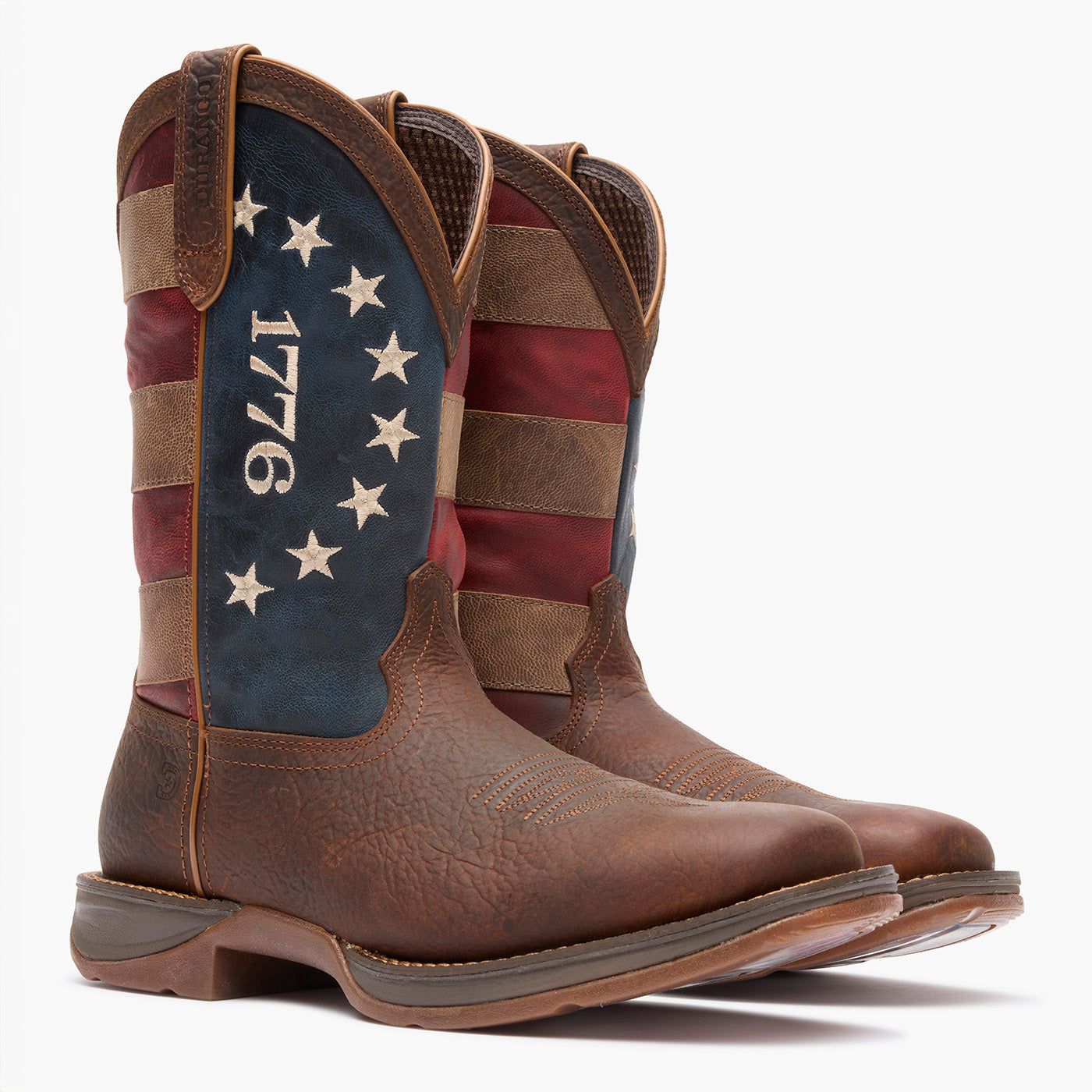 Durango Rebel America 250 DDB0566 pair, front view showing 1776 flag shaft detail