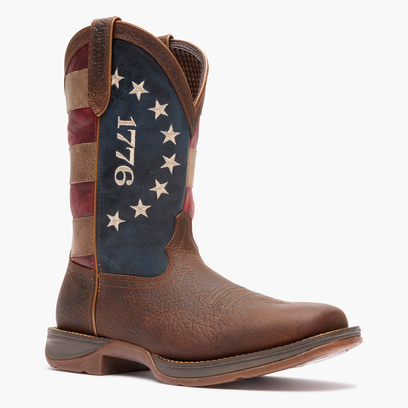Durango Rebel America 250 Flag Western Boot DDB0566 in Briar Pitstop, front view with square toe