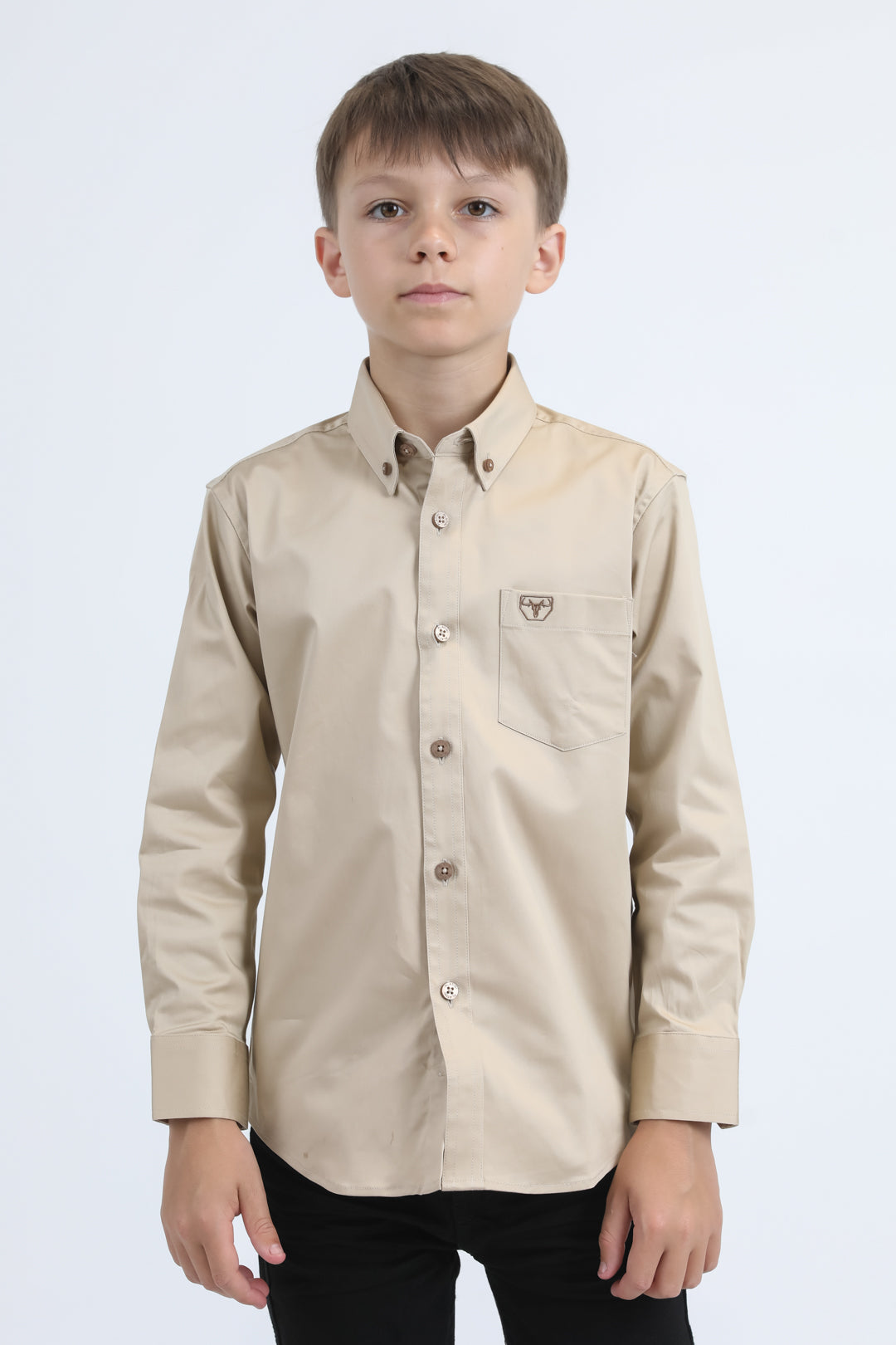 Platini CTK9261 boys' Cattle Dress Shirt in beige, front view
