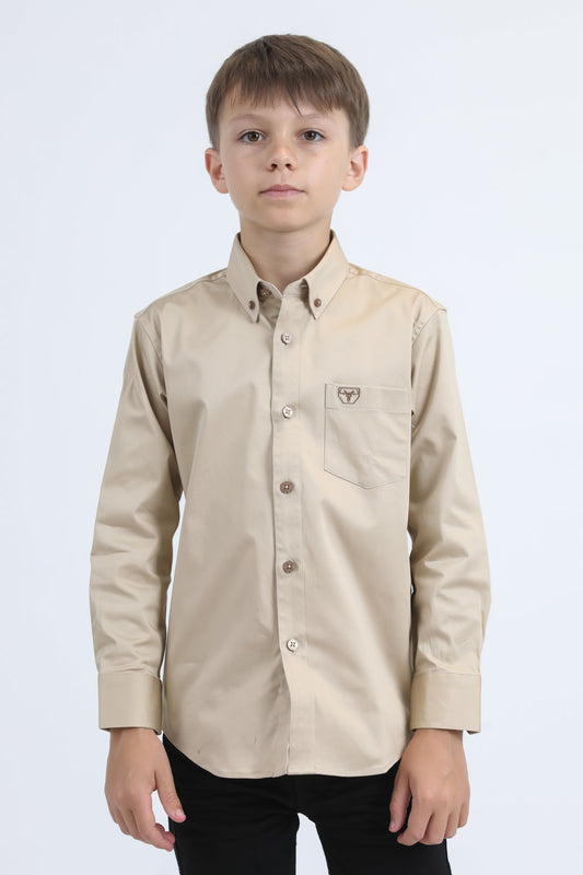 Platini CTK9261 boys' Cattle Dress Shirt in beige, front view