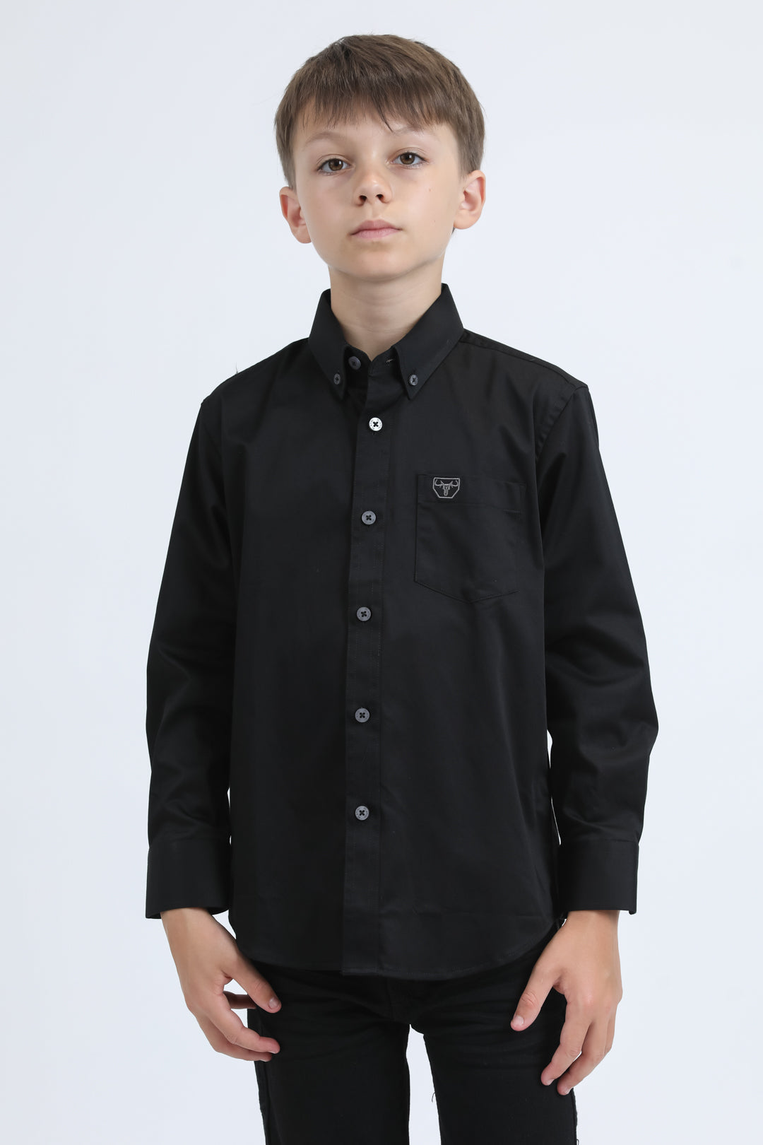 Platini CTK9258 boys' Cattle Dress Shirt in black, front view