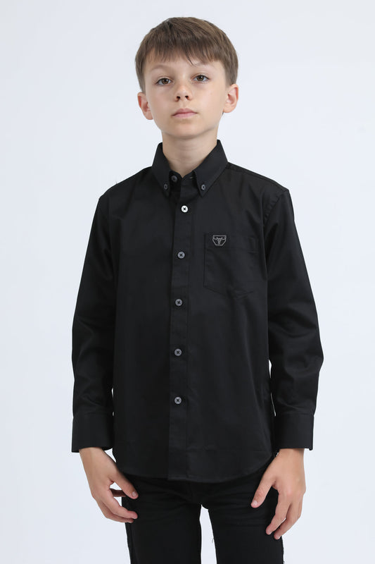 Platini CTK9258 boys' Cattle Dress Shirt in black, front view