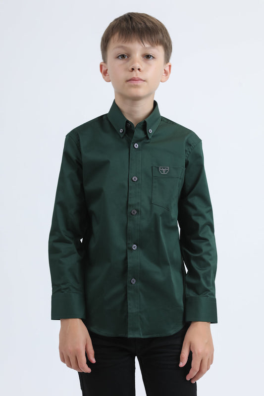 Platini CTK9667 boys' Cattle Dress Shirt in green, front view