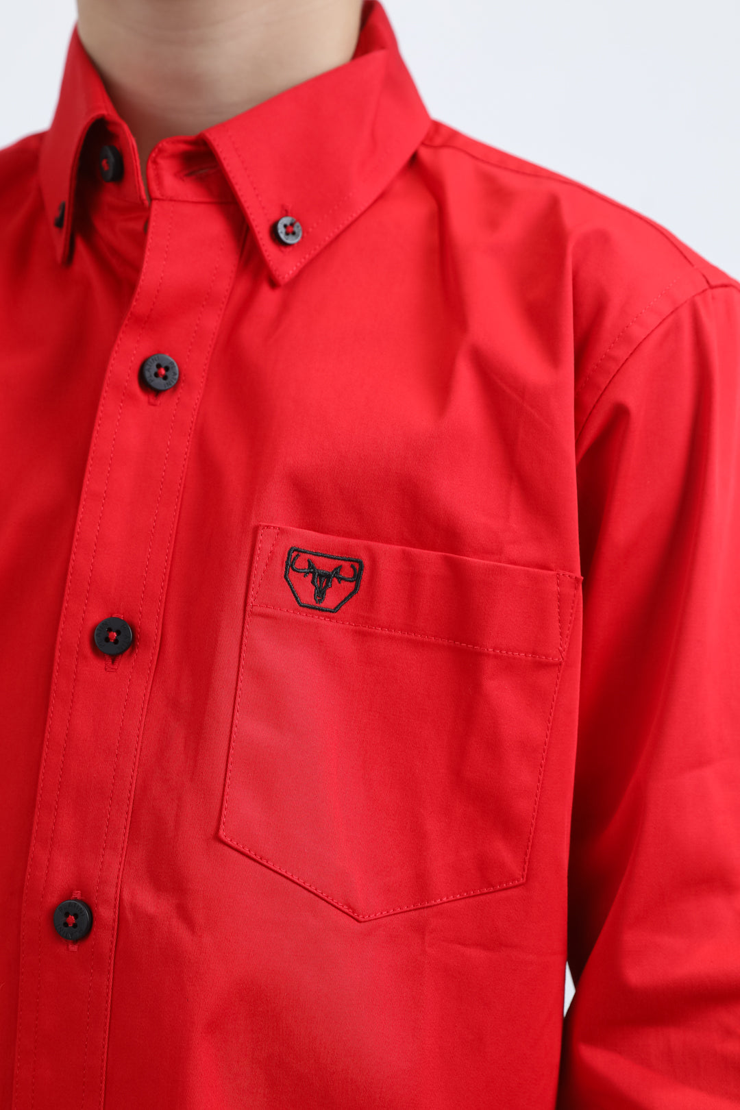 Platini CTK10700 boys' Cattle Dress Shirt in red, chest pocket with logo detail