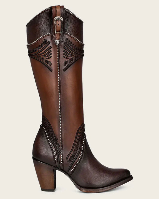 Cuadra Women Boots Damasco Chocolate Embroidery Round Toe CU583