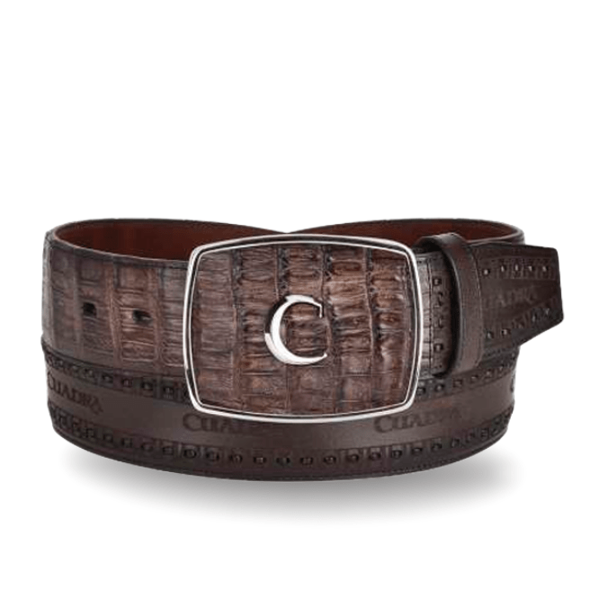 Cuadra BC279 Legado Llanero men's western belt in chocolate caiman and bovine leather with covered buckle