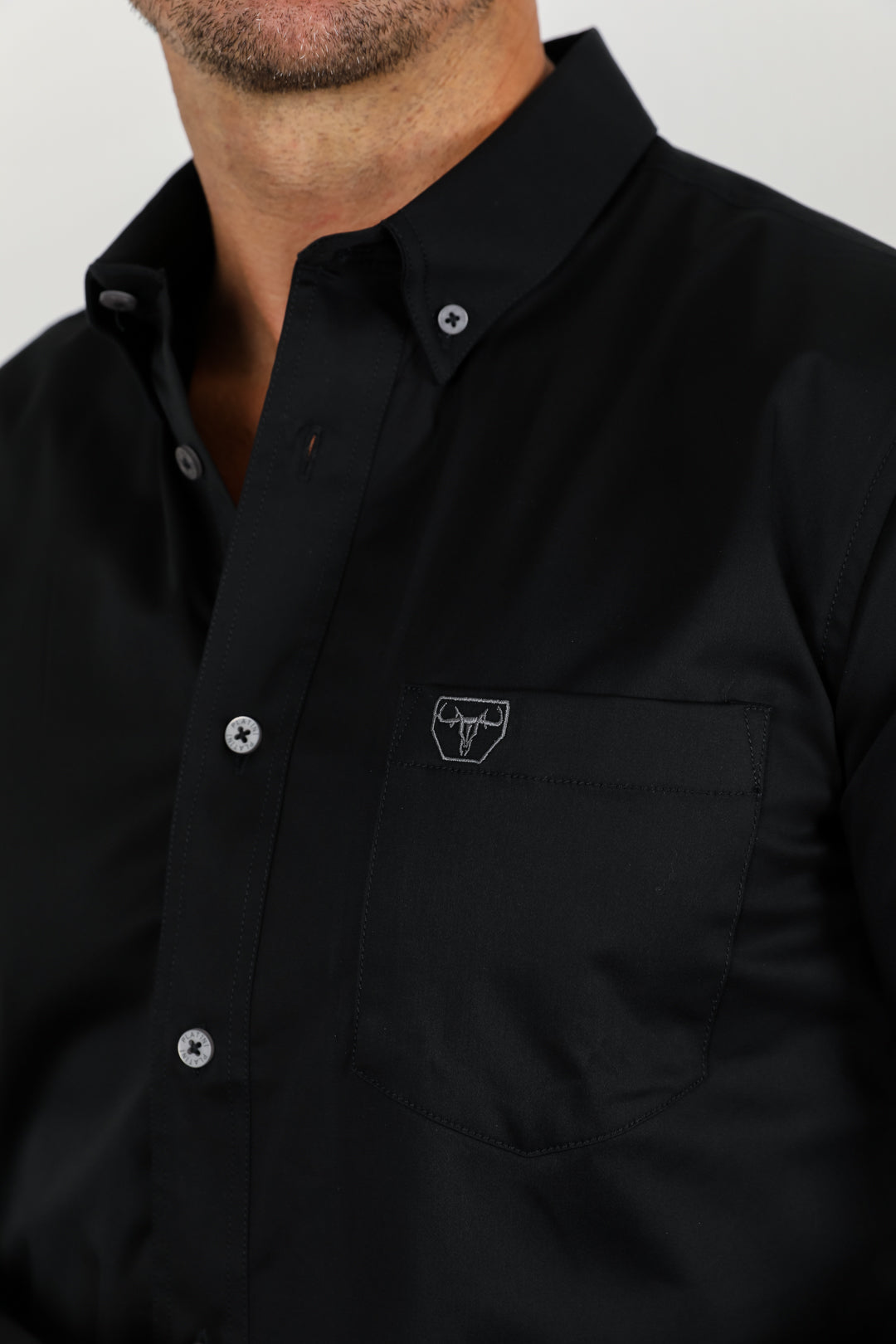 Platini CTL9258 Cattle Dress Shirt in black, chest pocket with logo detail