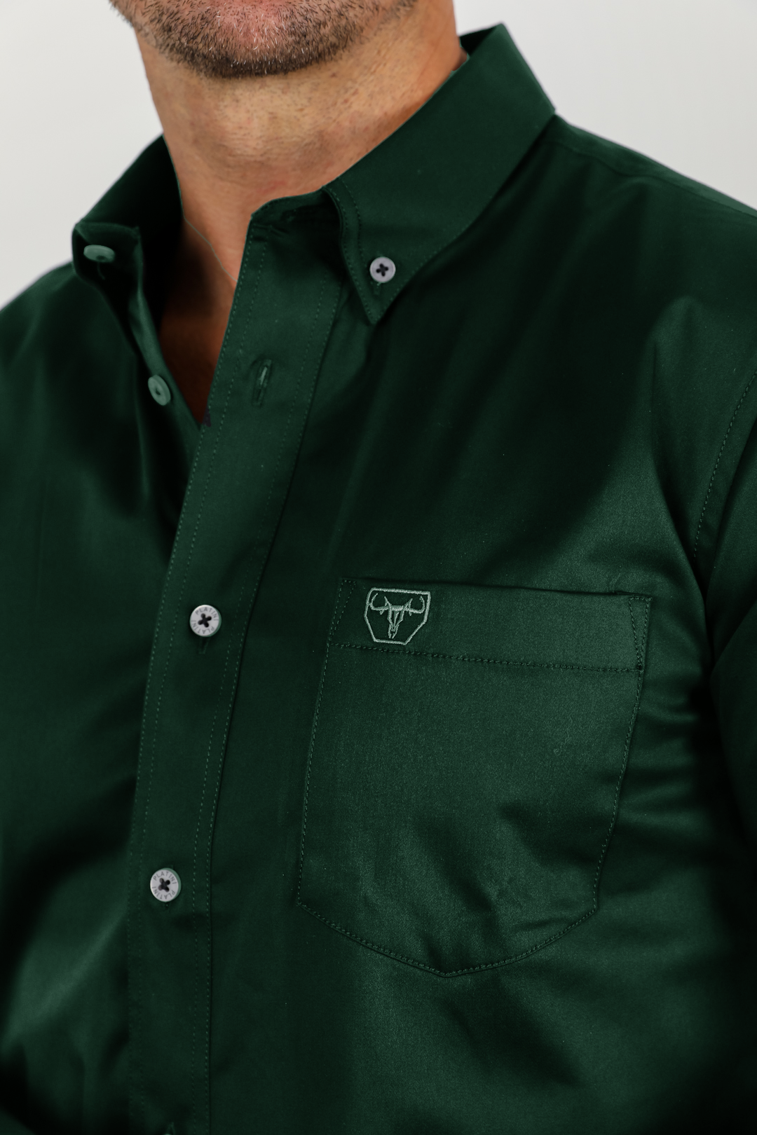 Platini CTL9667 Cattle Dress Shirt in forest green, chest pocket with logo detail