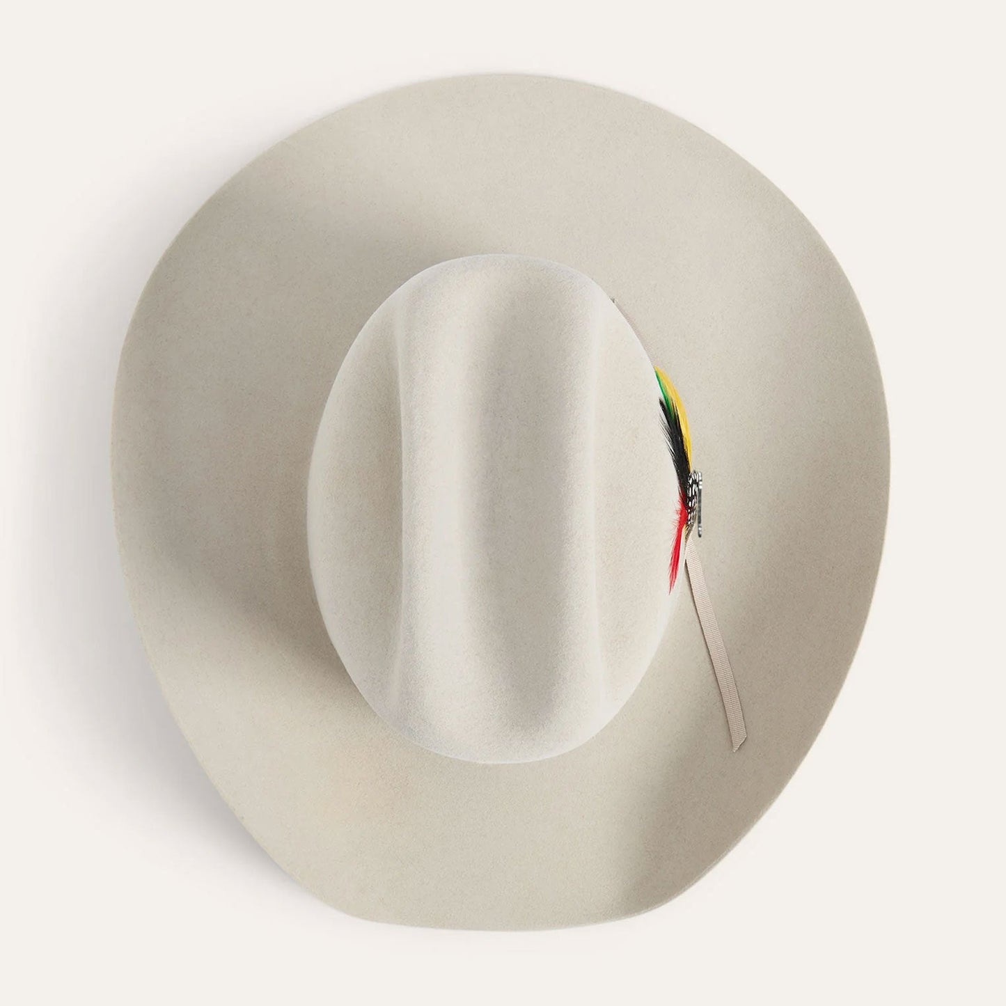 Stetson Rancher 6X silverbelly cowboy hat feather and hat band detail
