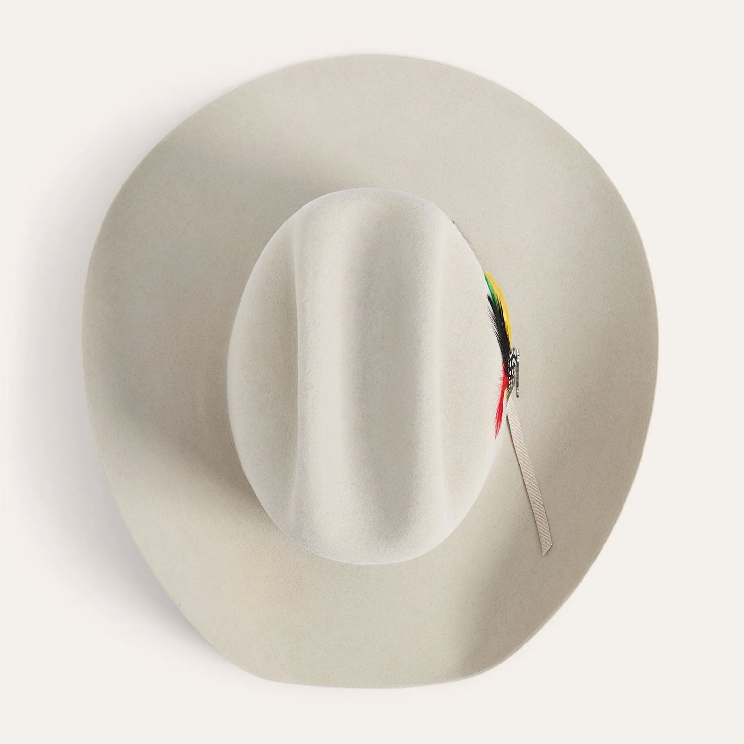 Stetson Rancher 6X silverbelly cowboy hat feather and hat band detail