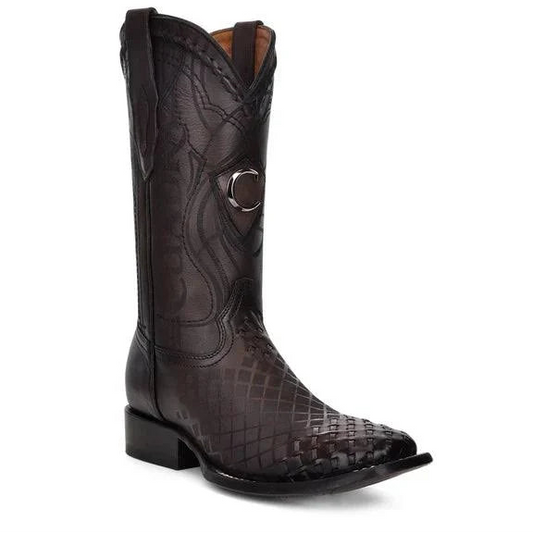 Cuadra Cowboy Boots Black Square Toe Laser Engraved CU676