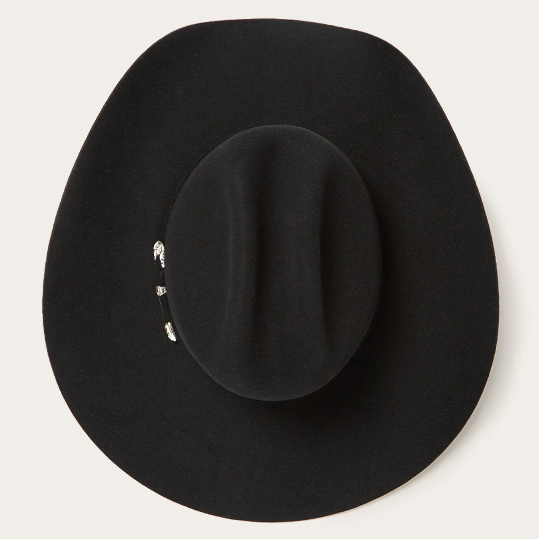 Stetson Brenham 4X black cowboy hat, leather sweatband and satin liner