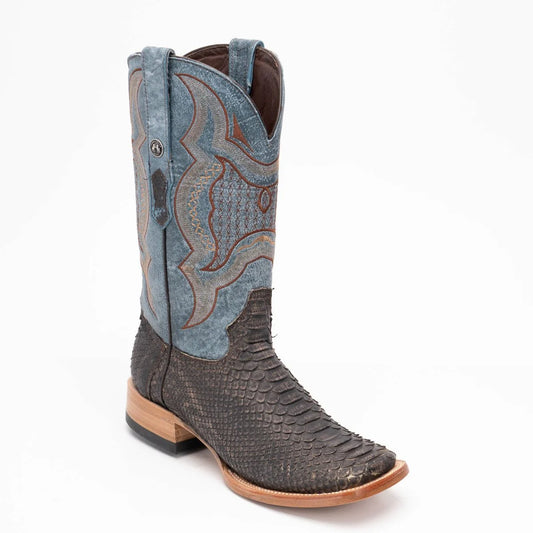 Tanner Mark Genuine Python Matte Brown Wide Square Boots - TMX208119