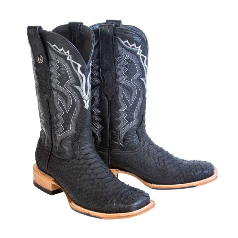 Tanner Mark TMX208038 men's genuine jumbo python cowboy boot in matte black with black Kabul top