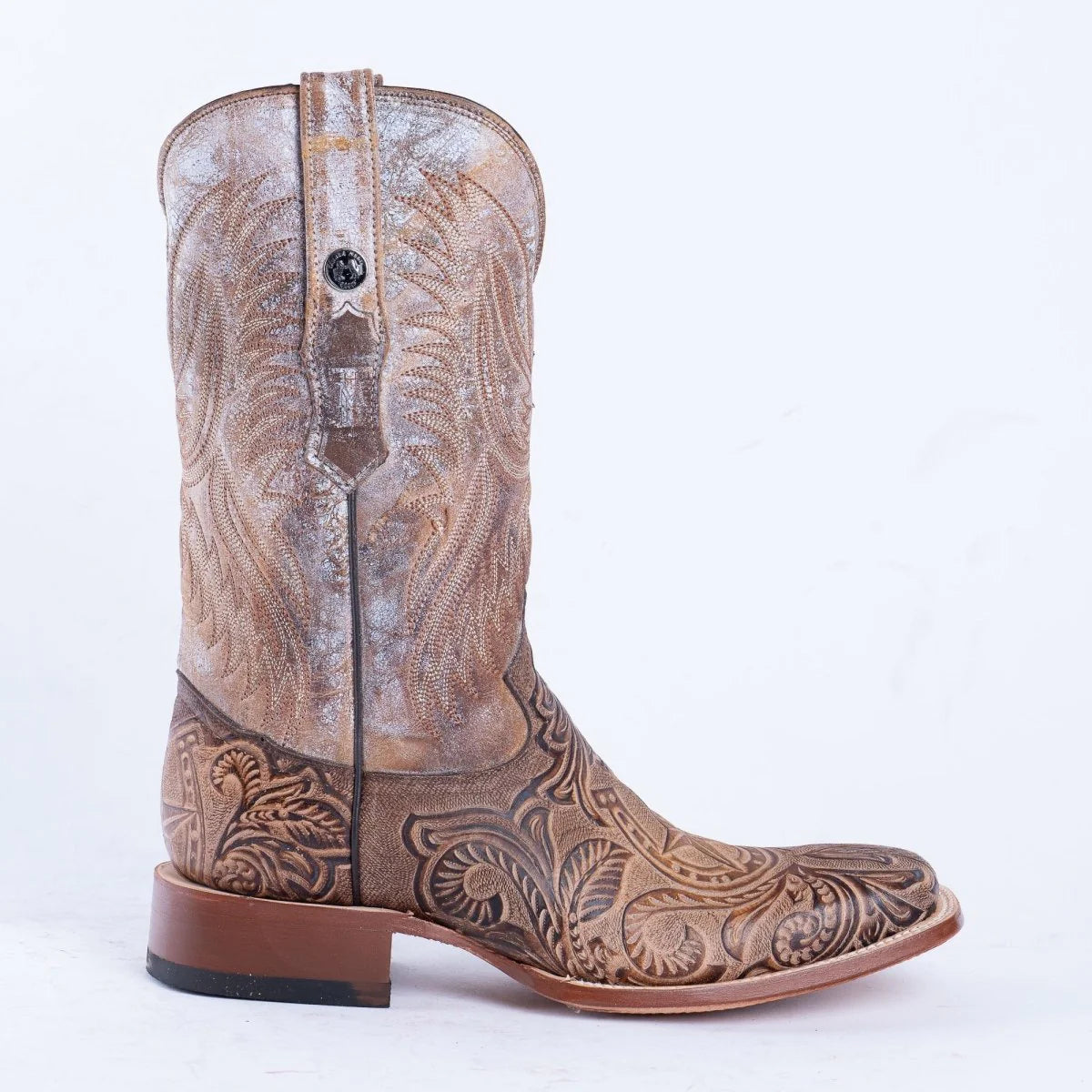 Tanner Mark Men's Gentry Hand Tooled Square Toe Boots Mocha -TM205542