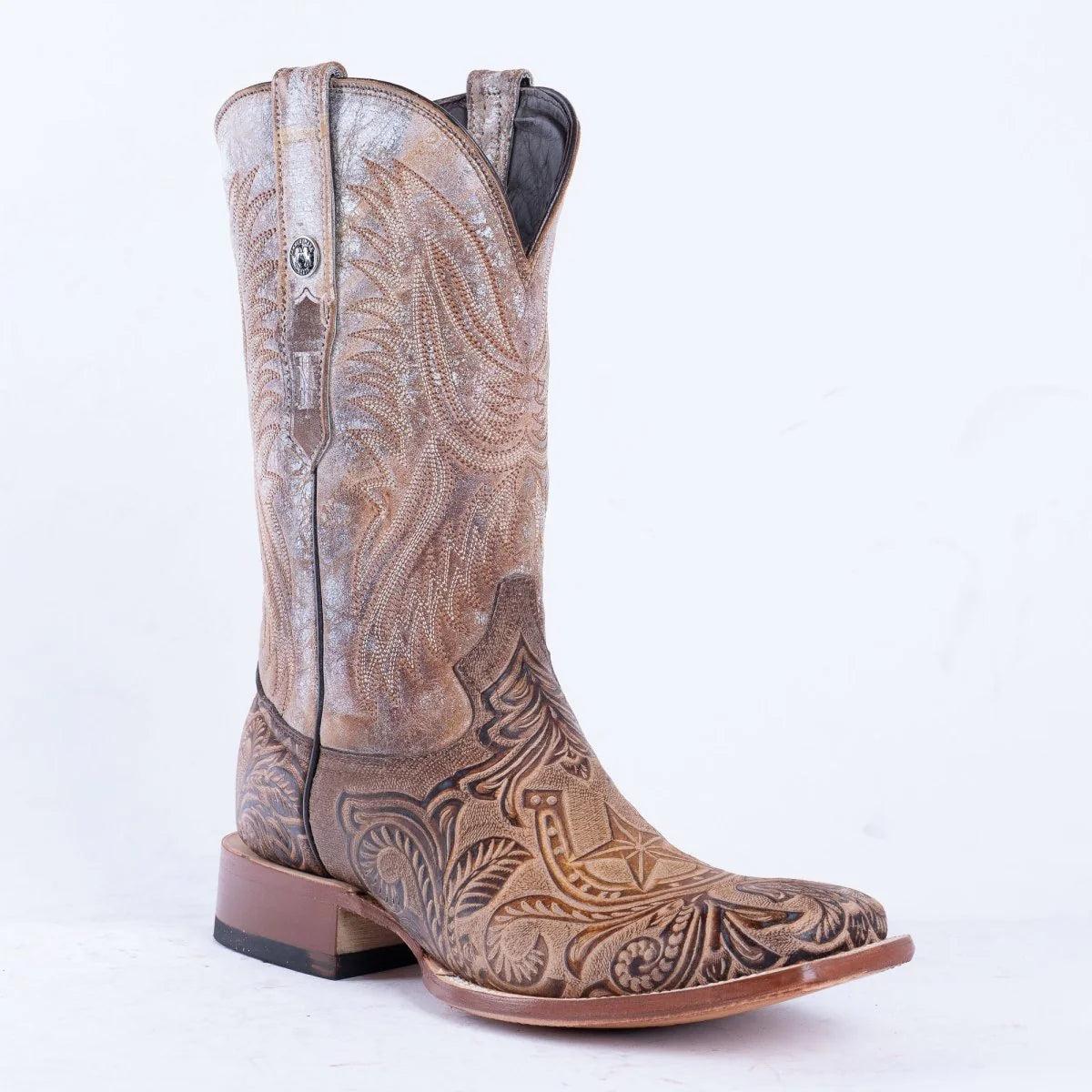 Tanner Mark Men's Gentry Hand Tooled Square Toe Boots Mocha -TM205542
