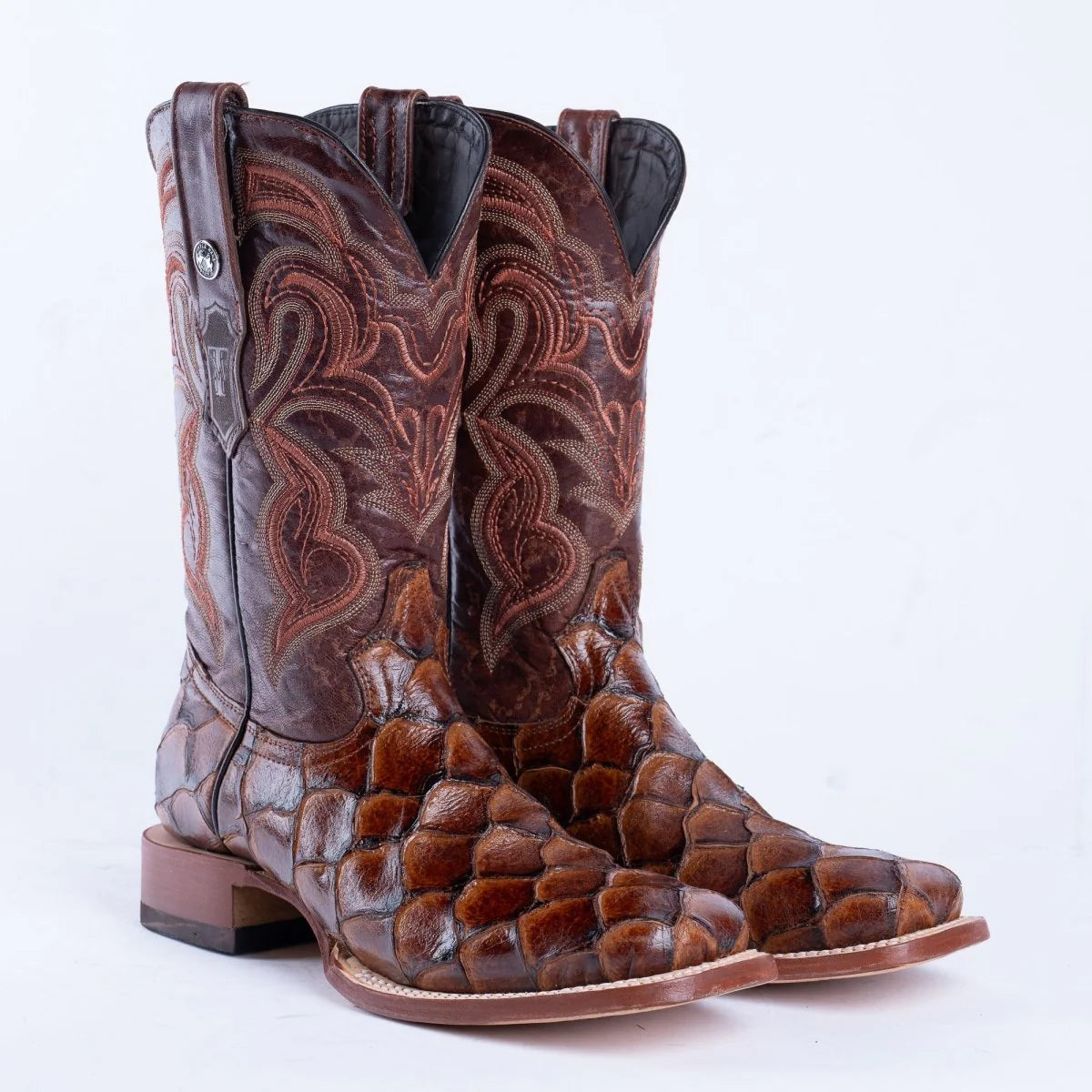 Tanner Mark Men's Print Monster Fish Square Toe Boots Cognac - TM201715