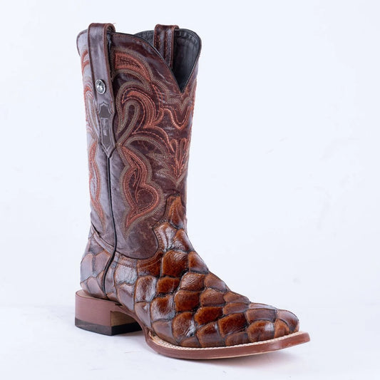 Tanner Mark Men's Print Monster Fish Square Toe Boots Cognac - TM201715