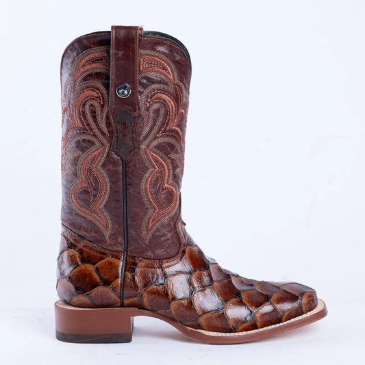 Tanner Mark Men's Print Monster Fish Square Toe Boots Cognac - TM201715