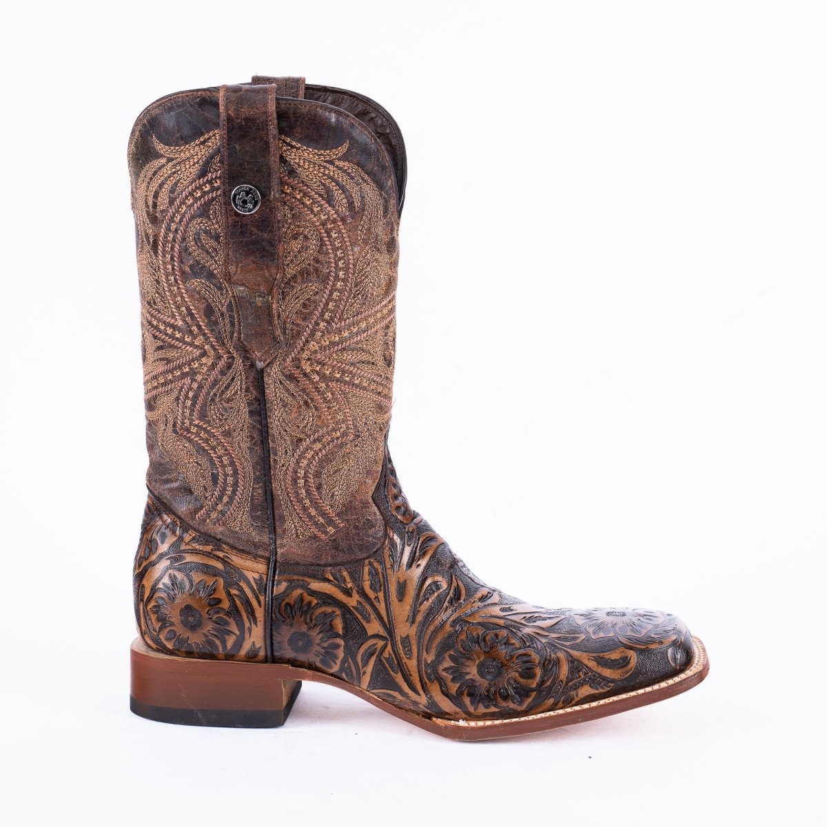 Tanner Mark men's TM205566 brown jungle hand-tooled cowboy boot, outer side view