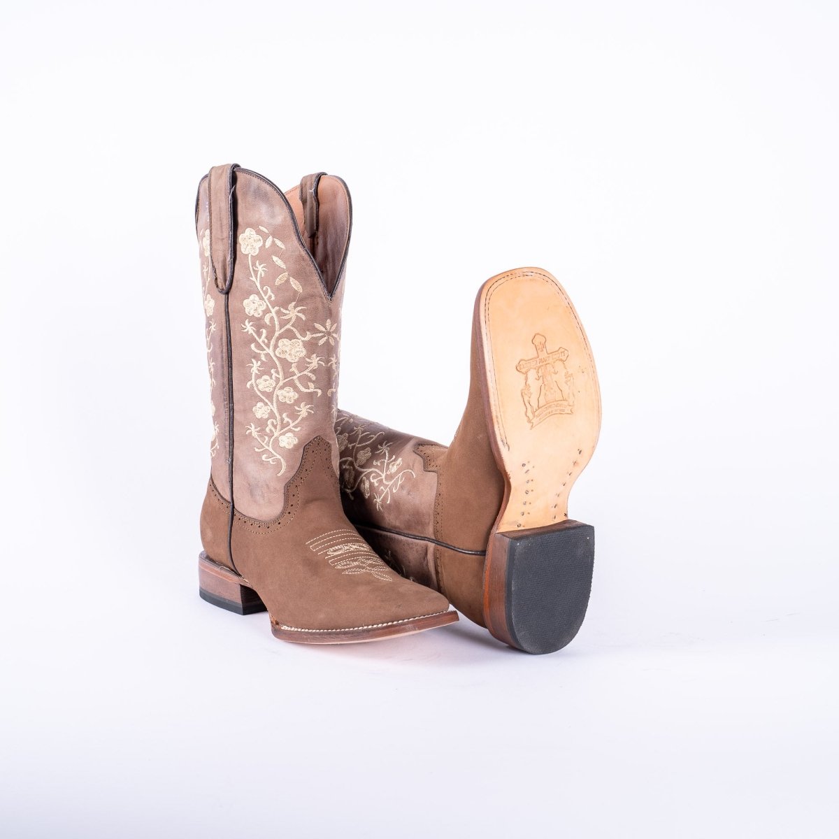 Tanner Mark Turn-In TML205197 women's crazy brown floral embroidered cowgirl boot, wide square toe, view 4