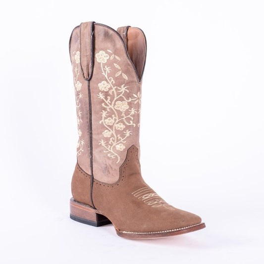 Tanner Mark Turn-In TML205197 women's crazy brown floral embroidered cowgirl boot, wide square toe, view 2