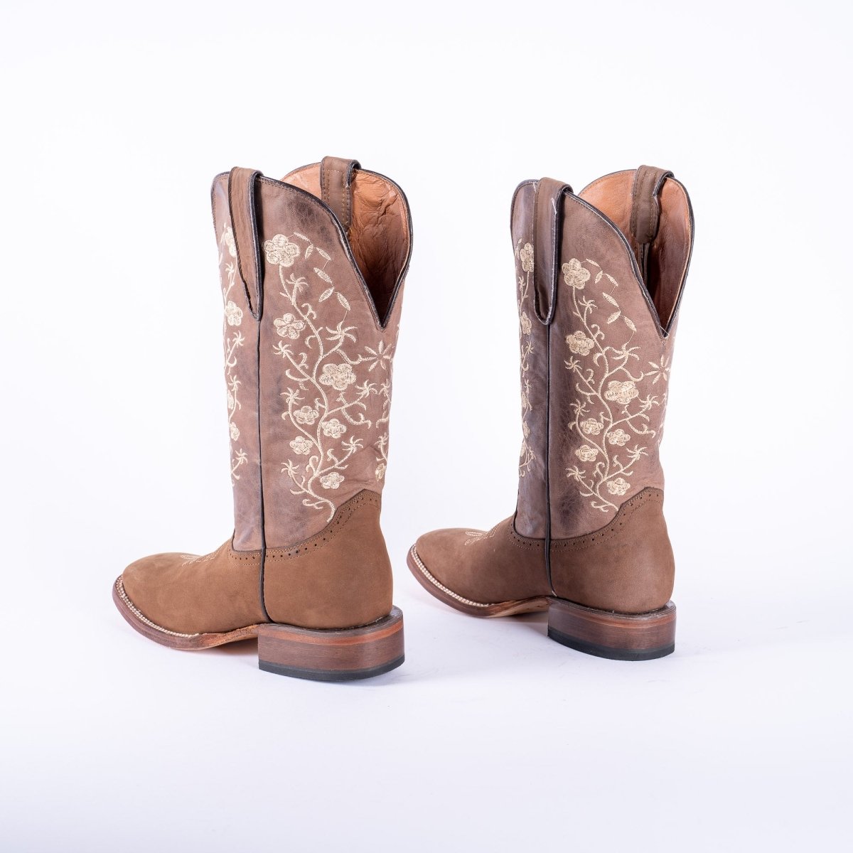 Tanner Mark Turn-In TML205197 women's crazy brown floral embroidered cowgirl boot, wide square toe, view 5